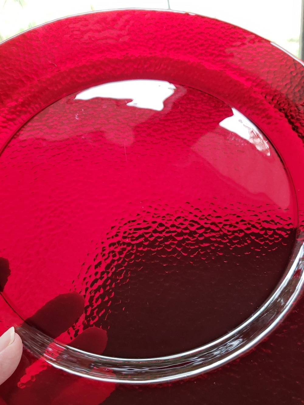 Deep Ruby Red Textured Glass Charger Plate